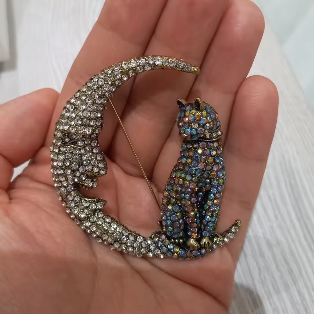Blue Cat Moon Crystal Brooch View 6
